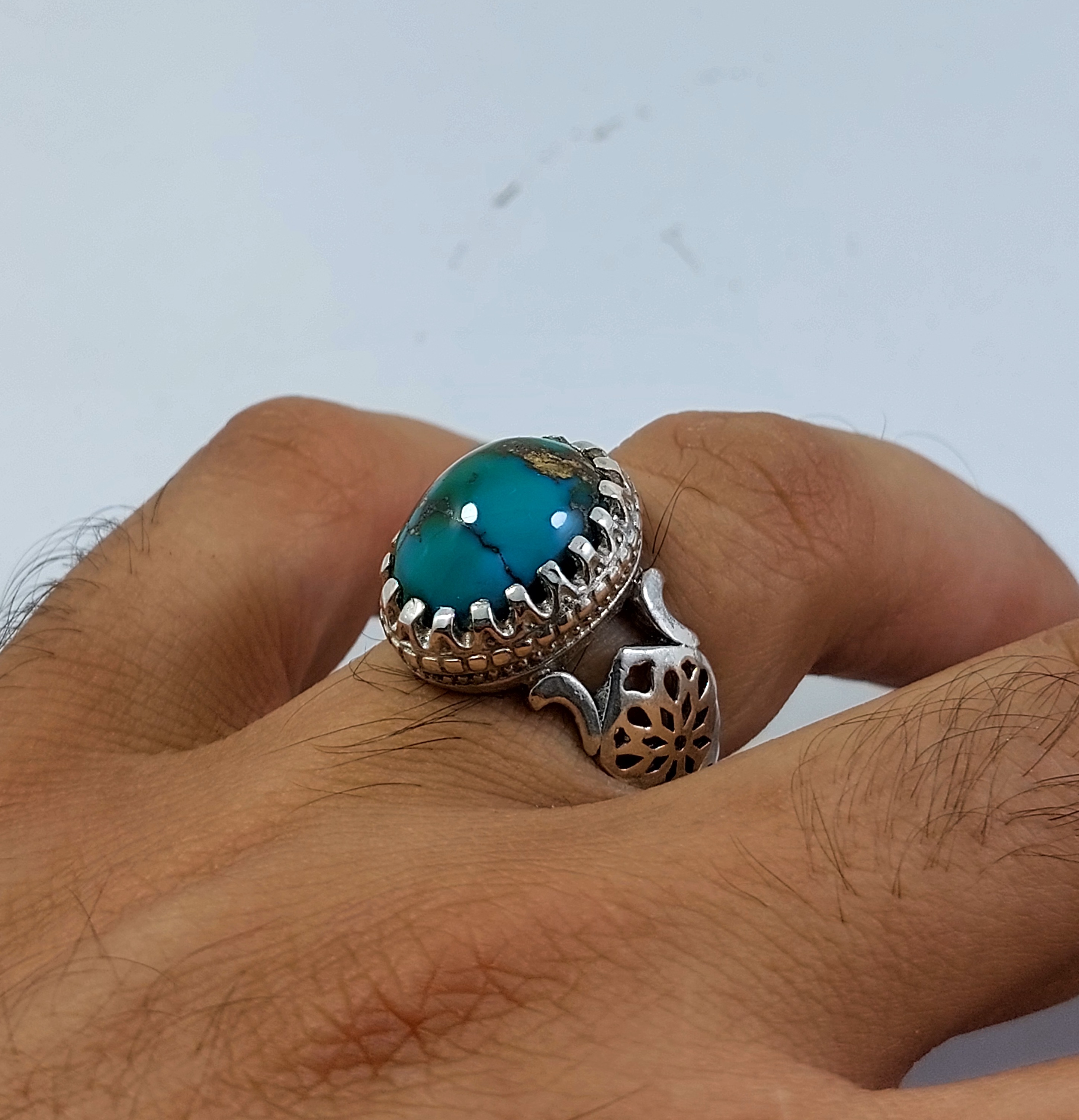 انگشتر نقره فیروزه نیشابوری مغز سنگ