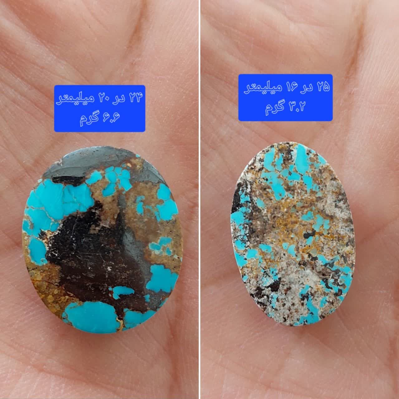 دو عدد سنگ فیروزه نیشابوری معدنی و طبیعی