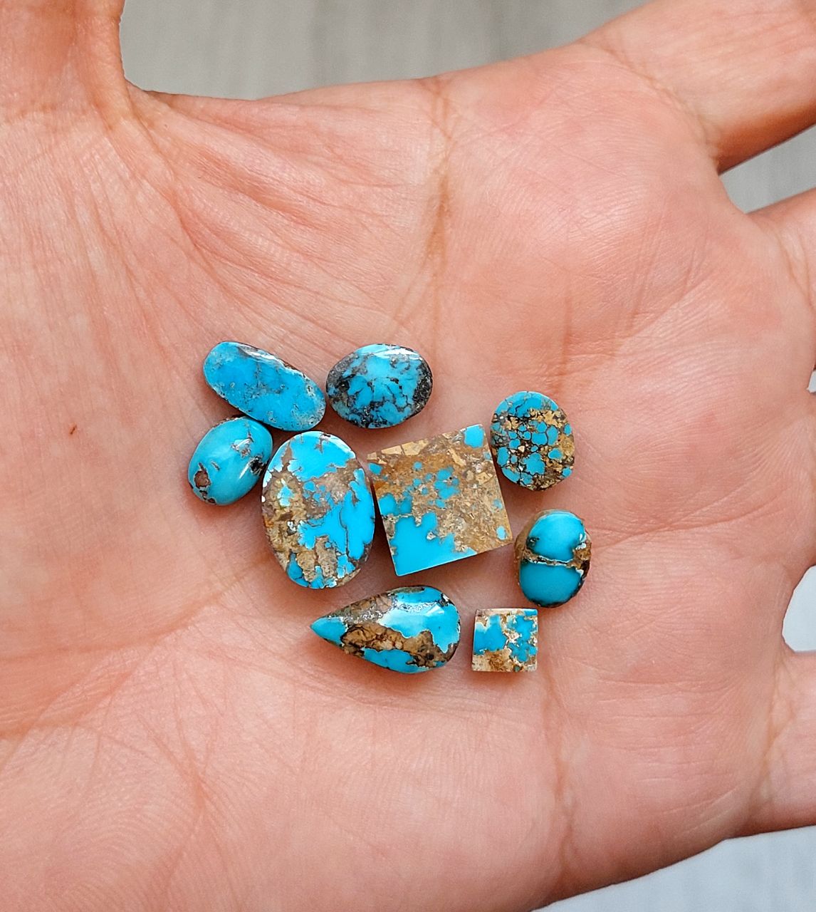 نه عدد فیروزه نیشابوری طبیعی و معدنی