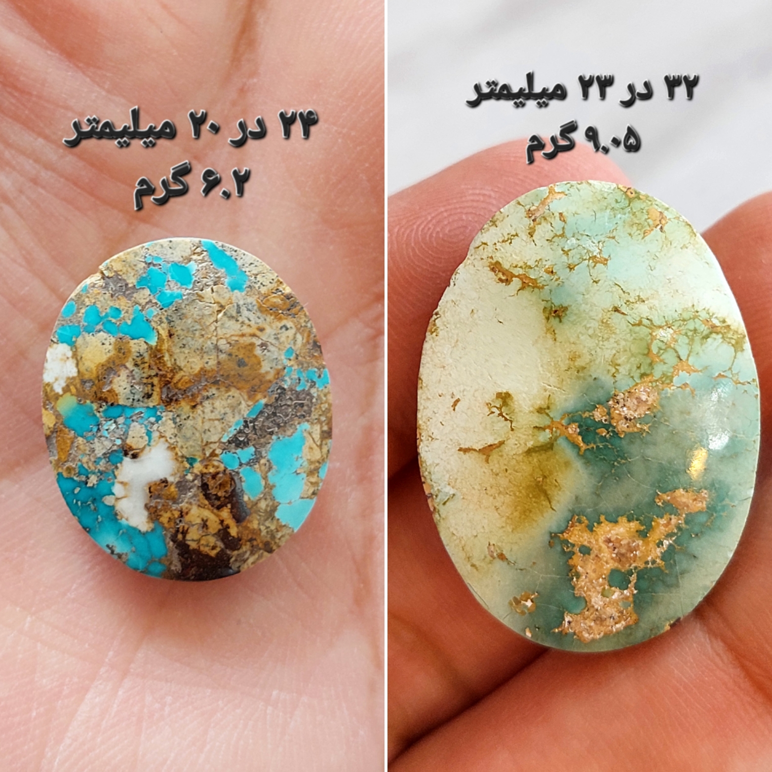 دو عدد سنگ فیروزه نیشابوری معدنی و طبیعی