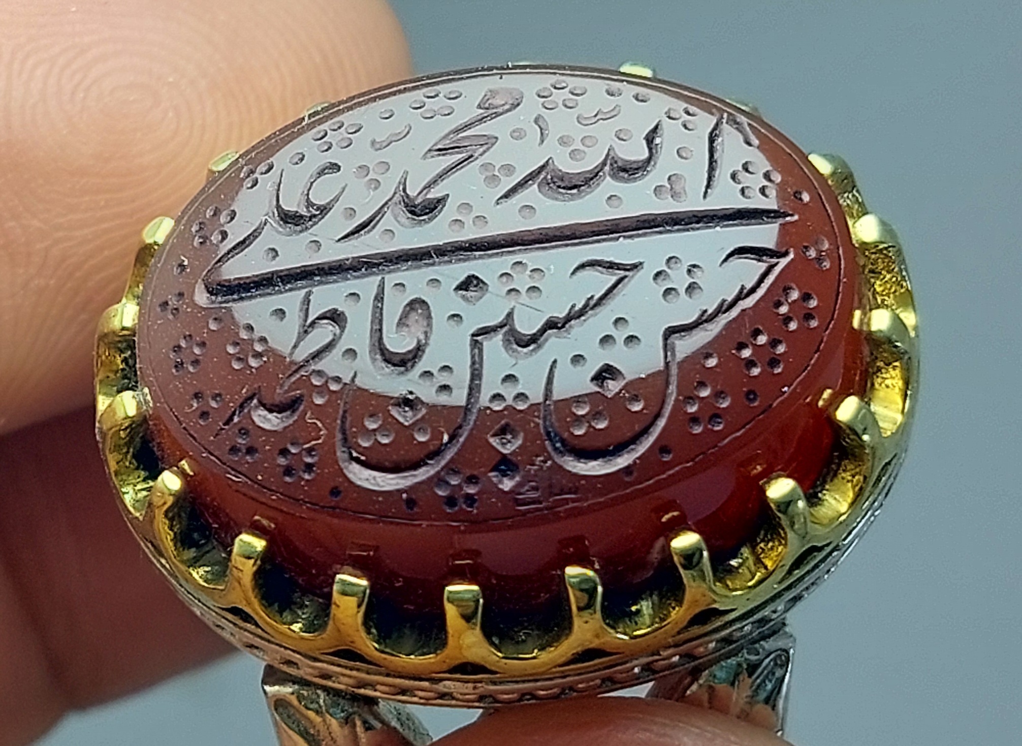 انگشتر نقره عقیق یمنی با حکاکی پنج تن آل عبا