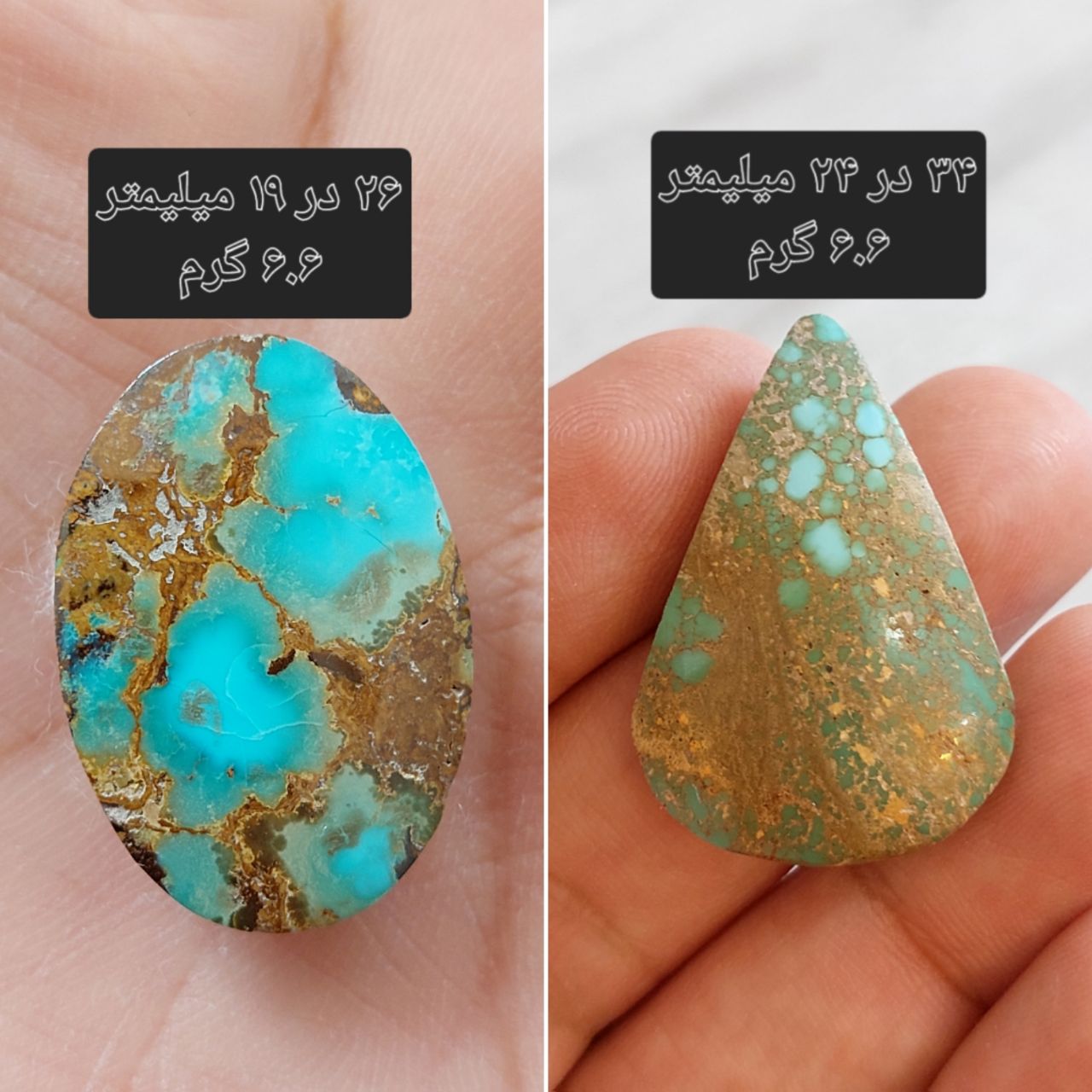 دو عدد سنگ فیروزه نیشابوری معدنی و طبیعی