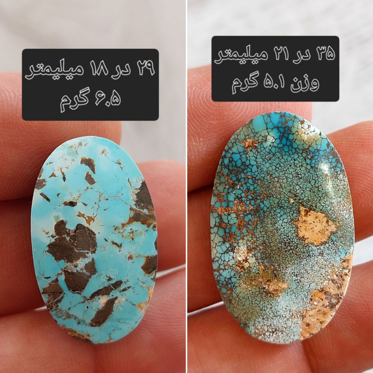 دو عدد سنگ فیروزه نیشابوری معدنی و طبیعی