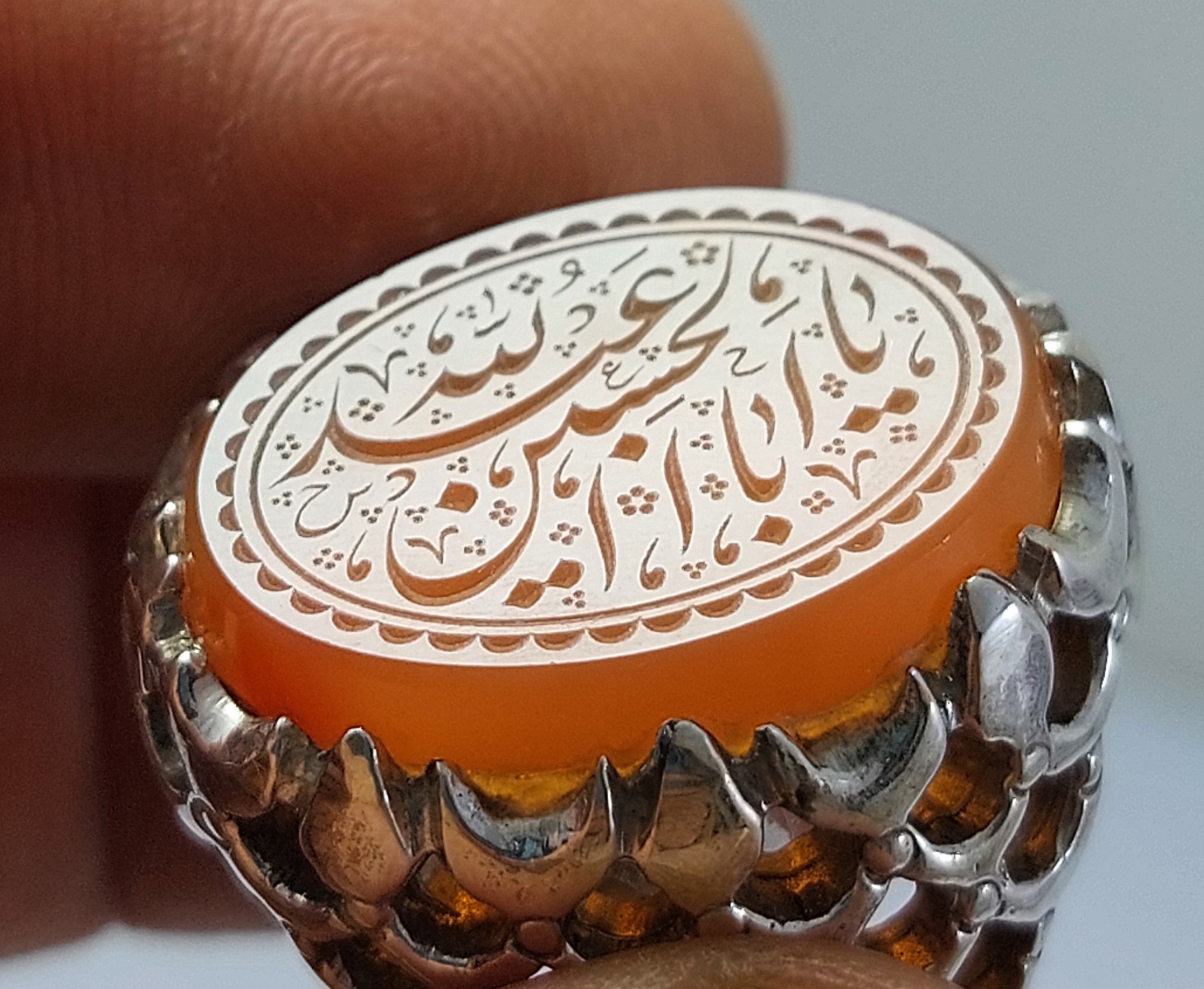 انگشتر نقره عقیق یمنی با حکاکی یا اباعبدالله الحسین ع