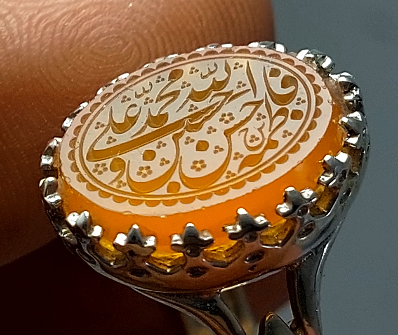 انگشتر نقره عقیق یمنی با حکاکی پنج تن آل عبا