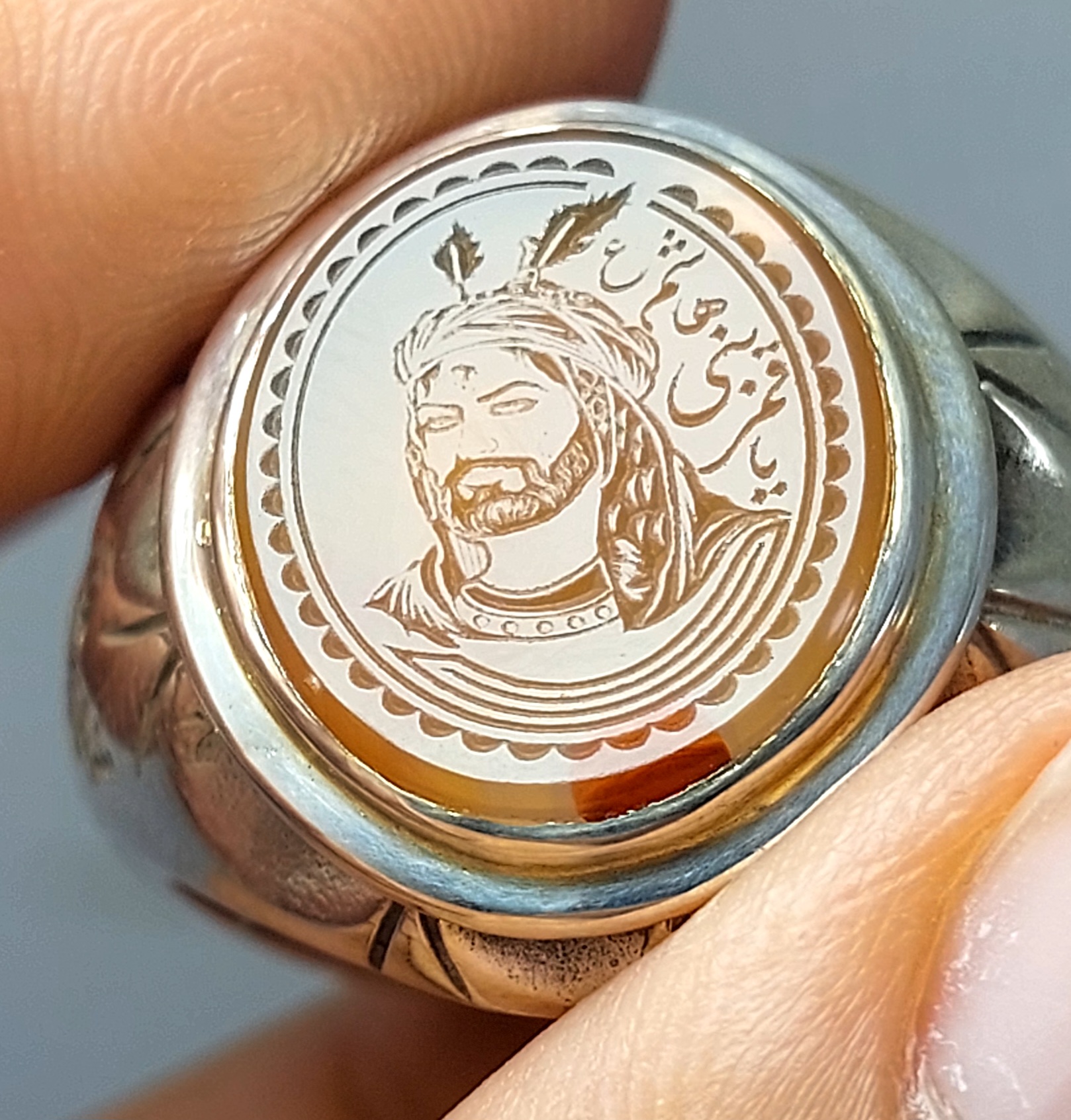 انگشتر نقره عقیق یمنی با حکاکی یا قمر بنی هاشم