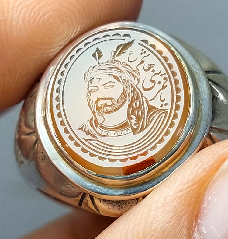 انگشتر نقره عقیق یمنی با حکاکی یا قمر بنی هاشم