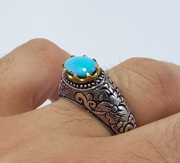 انگشتر نقره فیروزه عجمی نیشابوری رنگ محک
