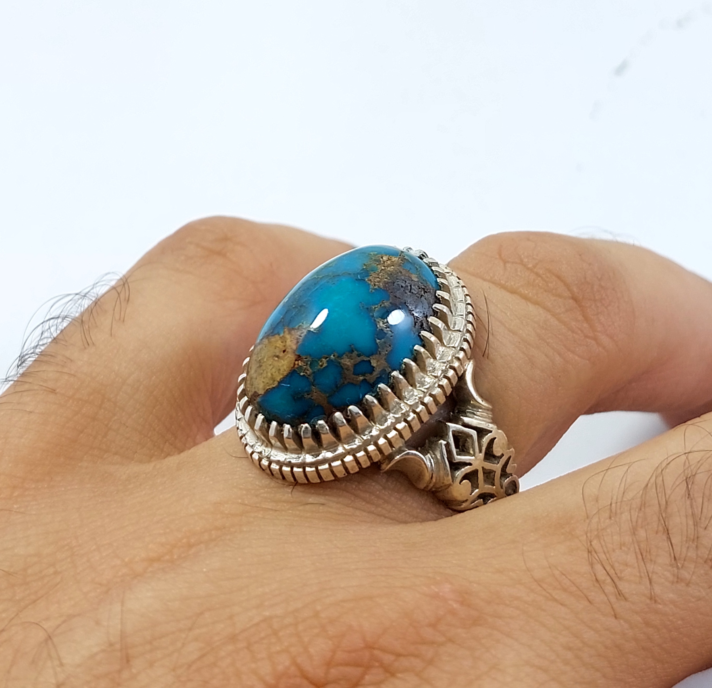 انگشتر نقره فیروزه نیشابوری آبی محک
