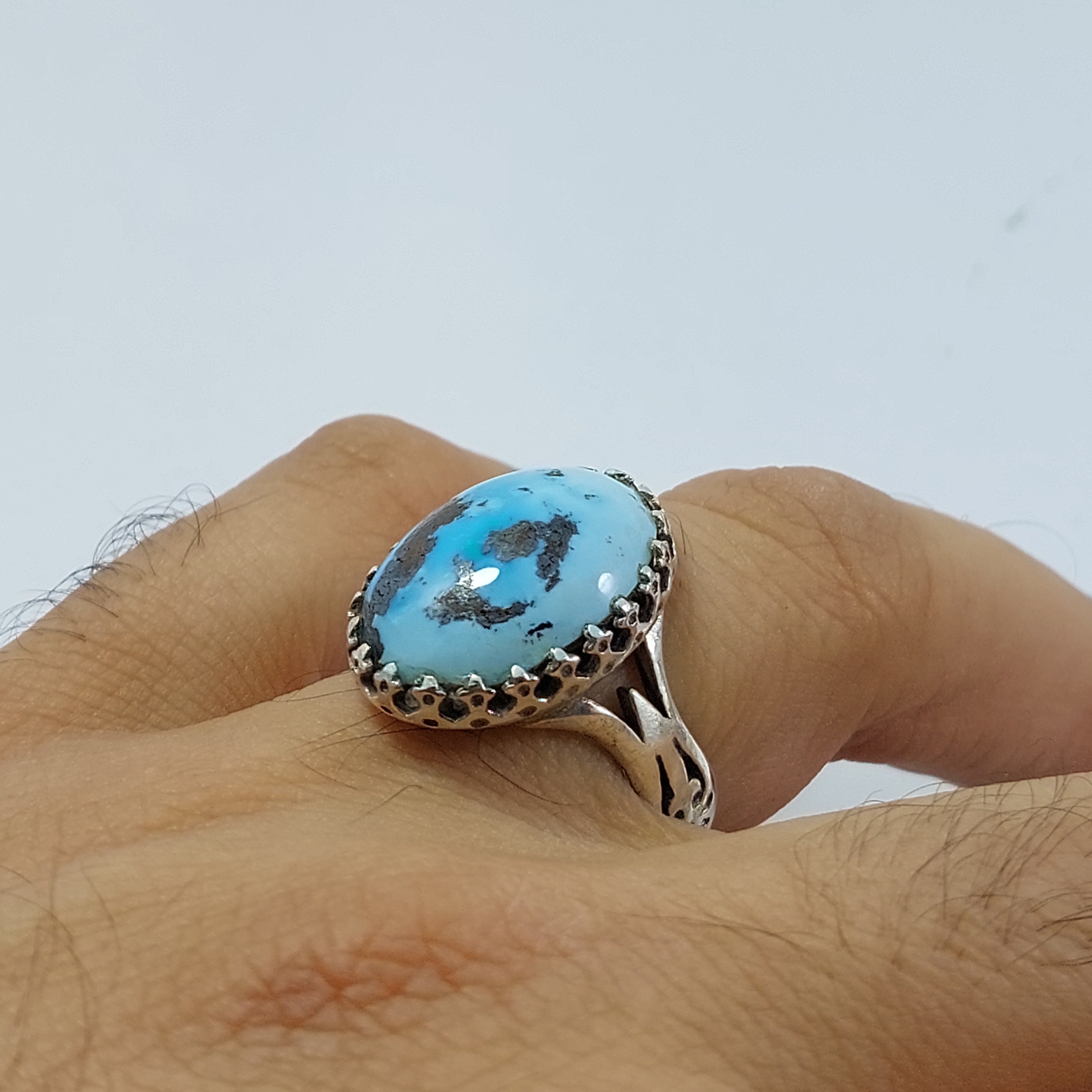 انگشتر نقره فیروزه نیشابوری مغز سنگ